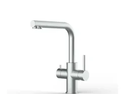 VIZIO Kurzversion 5 Wege Wasserhahn Küchenarmatur Edelstahl Massiv mit 360° Schwenkbarem L Auslauf Gebürstet< Einhebelmischer