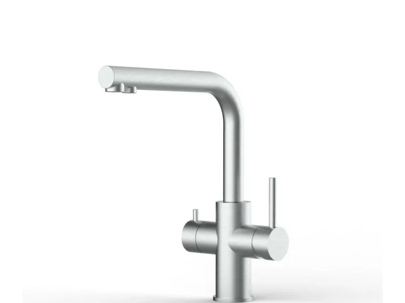 VIZIO Kurzversion 5 Wege Wasserhahn Küchenarmatur Edelstahl Massiv mit 360° Schwenkbarem L Auslauf Gebürstet< Einhebelmischer