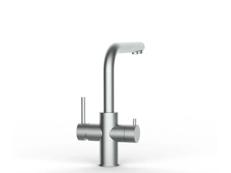VIZIO Kurzversion 5 Wege Wasserhahn Küchenarmatur Edelstahl Massiv mit 360° Schwenkbarem L Auslauf Gebürstet< Einhebelmischer