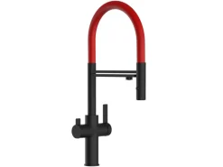 VIZIO NIEDERDRUCK 3 Wege Wasserhahn Küchenarmatur FC mit 360° Schwenkbarem Auslauf Abnehmbare 2 Strahl Handbrause Schwarz Matt Rot< Zubehör Für Küchenarmatur