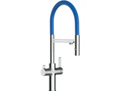 Einhebelmischer<VIZIO NIEDERDRUCK 3 Wege Wasserhahn Küchenarmatur FC mit 360° Schwenkbarem Auslauf Abnehmbare 2 Strahl Handbrause Verchromt   Blau
