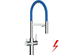 Einhebelmischer<VIZIO NIEDERDRUCK 3 Wege Wasserhahn Küchenarmatur FC mit 360° Schwenkbarem Auslauf Abnehmbare 2 Strahl Handbrause Verchromt Blau