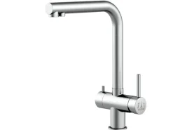 Einhebelmischer<VIZIO NIEDERDRUCK 3 Wege Wasserhahn Küchenarmatur Edelstahl Massiv 360° Schwenkbarem L Auslauf Edelstahl Gebürstet