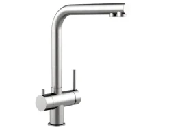 Einhebelmischer<VIZIO NIEDERDRUCK 3 Wege Wasserhahn Küchenarmatur Edelstahl Massiv 360° Schwenkbarem L Auslauf Edelstahl Gebürstet