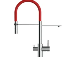 New VIZIO NIEDERDRUCK 3 Wege Wasserhahn Küchenarmatur FL mit 360° Schwenkbarem Auslauf Abnehmbare 2 Strahl Handbrause Verchromt Rot