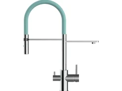 VIZIO NIEDERDRUCK 3 Wege Wasserhahn Küchenarmatur FL mit 360° Schwenkbarem Auslauf Abnehmbare 2 Strahl Handbrause Verchromt   Türkis< Einhebelmischer