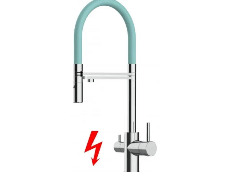 VIZIO NIEDERDRUCK 3 Wege Wasserhahn Küchenarmatur FL mit 360° Schwenkbarem Auslauf Abnehmbare 2 Strahl Handbrause Verchromt Türkis< Einhebelmischer