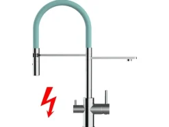 VIZIO NIEDERDRUCK 3 Wege Wasserhahn Küchenarmatur FL mit 360° Schwenkbarem Auslauf Abnehmbare 2 Strahl Handbrause Verchromt Türkis< Einhebelmischer