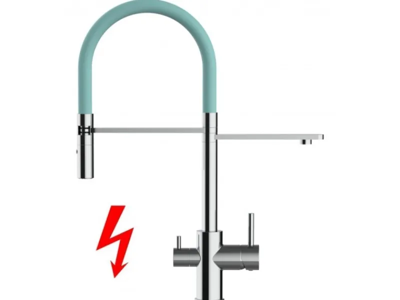 VIZIO NIEDERDRUCK 3 Wege Wasserhahn Küchenarmatur FL mit 360° Schwenkbarem Auslauf Abnehmbare 2 Strahl Handbrause Verchromt Türkis< Einhebelmischer
