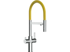 Outlet VIZIO NIEDERDRUCK 3 Wege Wasserhahn Küchenarmatur FC mit 360° Schwenkbarem Auslauf Abnehmbare 2 Strahl Handbrause Verchromt   Gelb