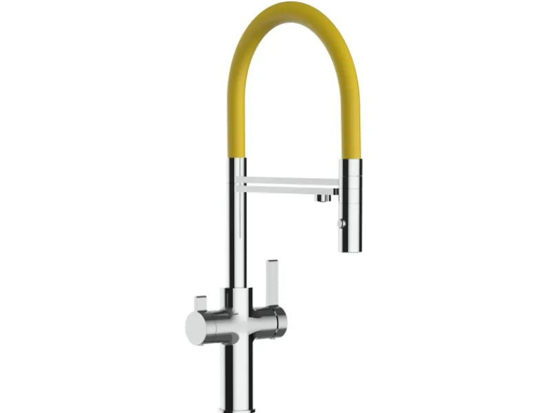 Outlet VIZIO NIEDERDRUCK 3 Wege Wasserhahn Küchenarmatur FC mit 360° Schwenkbarem Auslauf Abnehmbare 2 Strahl Handbrause Verchromt Gelb
