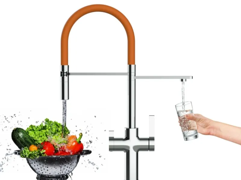Hot VIZIO NIEDERDRUCK 3 Wege Wasserhahn Küchenarmatur FC mit 360° Schwenkbarem Auslauf Abnehmbare 2 Strahl Handbrause Verchromt Orange