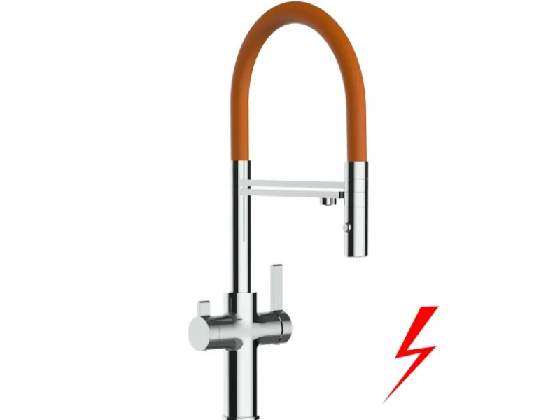Hot VIZIO NIEDERDRUCK 3 Wege Wasserhahn Küchenarmatur FC mit 360° Schwenkbarem Auslauf Abnehmbare 2 Strahl Handbrause Verchromt Orange