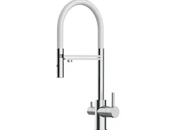 Outlet VIZIO NIEDERDRUCK 3 Wege Wasserhahn Küchenarmatur FL mit 360° Schwenkbarem Auslauf Abnehmbare 2 Strahl Handbrause Verchromt Weiß