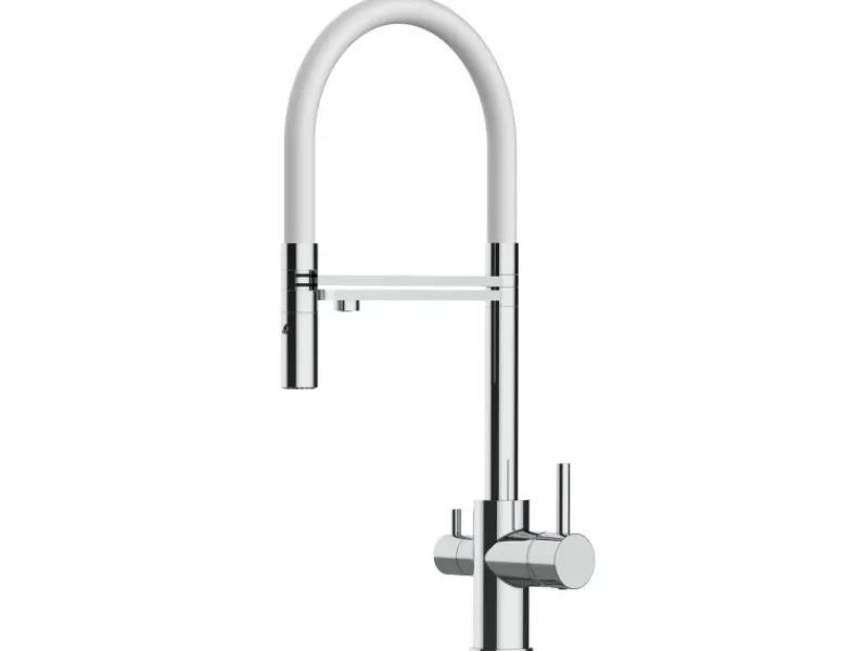 Outlet VIZIO NIEDERDRUCK 3 Wege Wasserhahn Küchenarmatur FL mit 360° Schwenkbarem Auslauf Abnehmbare 2 Strahl Handbrause Verchromt Weiß