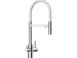 Outlet VIZIO NIEDERDRUCK 3 Wege Wasserhahn Küchenarmatur FL mit 360° Schwenkbarem Auslauf Abnehmbare 2 Strahl Handbrause Verchromt Weiß