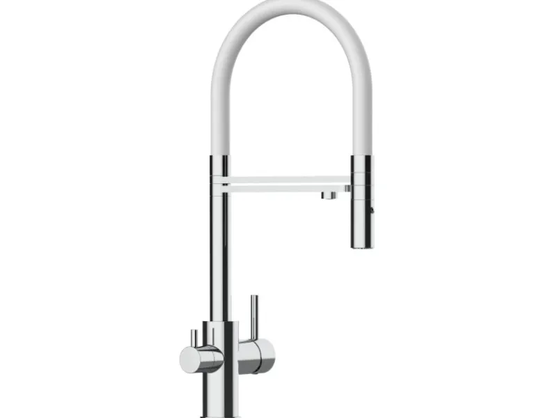 Outlet VIZIO NIEDERDRUCK 3 Wege Wasserhahn Küchenarmatur FL mit 360° Schwenkbarem Auslauf Abnehmbare 2 Strahl Handbrause Verchromt Weiß