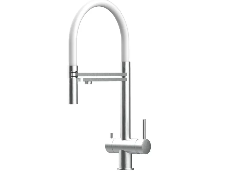 Best VIZIO NIEDERDRUCK 3 Wege Wasserhahn Küchenarmatur Edelstahl Massiv mit 360° Schwenkbarem Auslauf Abnehmbare 2 Strahl Handbrause Gebürstet Weiß
