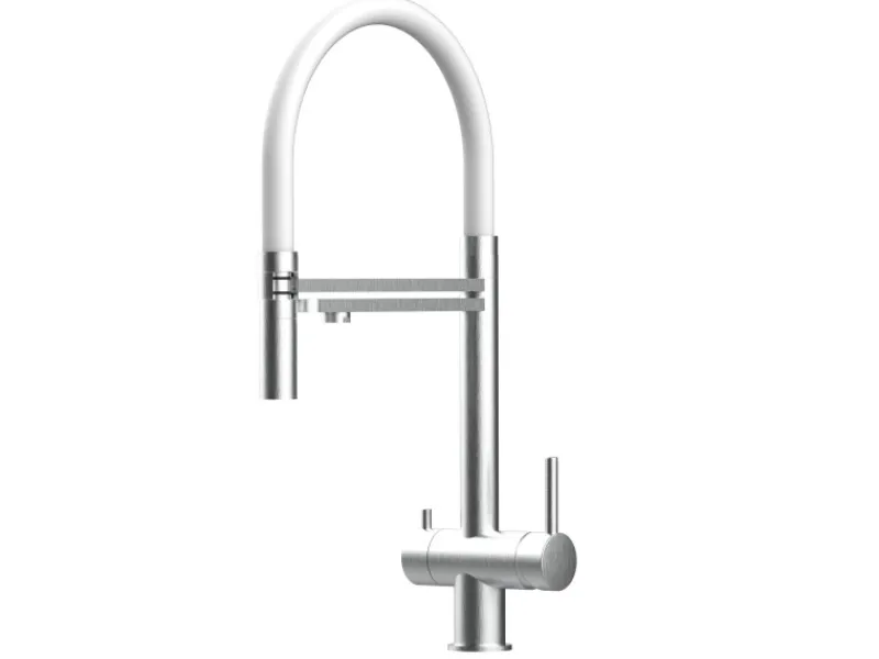 Best VIZIO NIEDERDRUCK 3 Wege Wasserhahn Küchenarmatur Edelstahl Massiv mit 360° Schwenkbarem Auslauf Abnehmbare 2 Strahl Handbrause Gebürstet Weiß