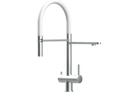 Best VIZIO NIEDERDRUCK 3 Wege Wasserhahn Küchenarmatur Edelstahl Massiv mit 360° Schwenkbarem Auslauf Abnehmbare 2 Strahl Handbrause Gebürstet Weiß