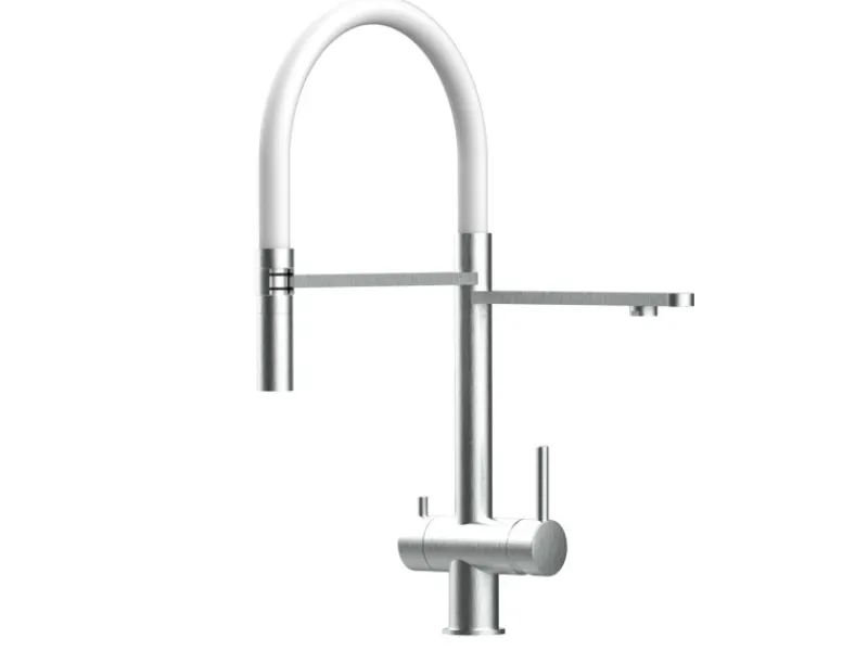 Best VIZIO NIEDERDRUCK 3 Wege Wasserhahn Küchenarmatur Edelstahl Massiv mit 360° Schwenkbarem Auslauf Abnehmbare 2 Strahl Handbrause Gebürstet Weiß