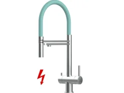 VIZIO Niederdruck 3 Wege Wasserhahn Küchenarmatur Edelstahl Massiv mit 360° Schwenkbarem Auslauf Abnehmbare 2 Strahl Handbrause Gebürstet Türkis< Einhebelmischer
