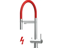 VIZIO NIEDERDRUCK 3 Wege Wasserhahn Küchenarmatur Edelstahl Massiv mit 360° Schwenkbarem Auslauf Abnehmbare 2 Strahl Handbrause Gebürstet Rot< Einhebelmischer
