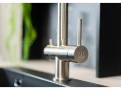 VIZIO NIEDERDRUCK 3 Wege Wasserhahn Küchenarmatur Edelstahl Massiv mit 360° Schwenkbarem Auslauf Abnehmbare 2 Strahl Handbrause Gebürstet Rot< Einhebelmischer