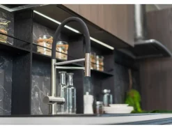VIZIO NIEDERDRUCK 3 Wege Wasserhahn Küchenarmatur Edelstahl Massiv mit 360° Schwenkbarem Auslauf Abnehmbare 2 Strahl Handbrause Gebürstet Rot< Einhebelmischer