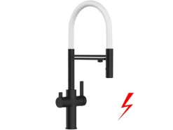 VIZIO NIEDERDRUCK 3 Wege Wasserhahn Küchenarmatur FC mit 360° Schwenkbarem Auslauf Abnehmbare 2 Strahl Handbrause Schwarz Matt Weiß< Einhebelmischer