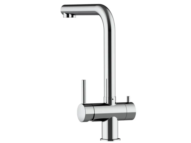 VIZIO NIEDERDRUCK 3 Wege Wasserhahn Küchenarmatur Edelstahl Massiv 360° Schwenkbarem L Auslauf Hochglanz Poliert< Einhebelmischer