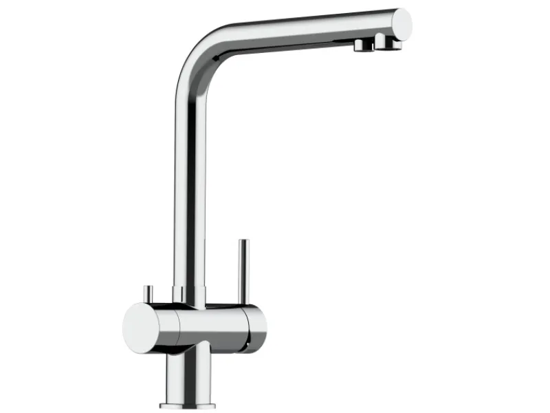 VIZIO NIEDERDRUCK 3 Wege Wasserhahn Küchenarmatur Edelstahl Massiv 360° Schwenkbarem L Auslauf Hochglanz Poliert< Einhebelmischer