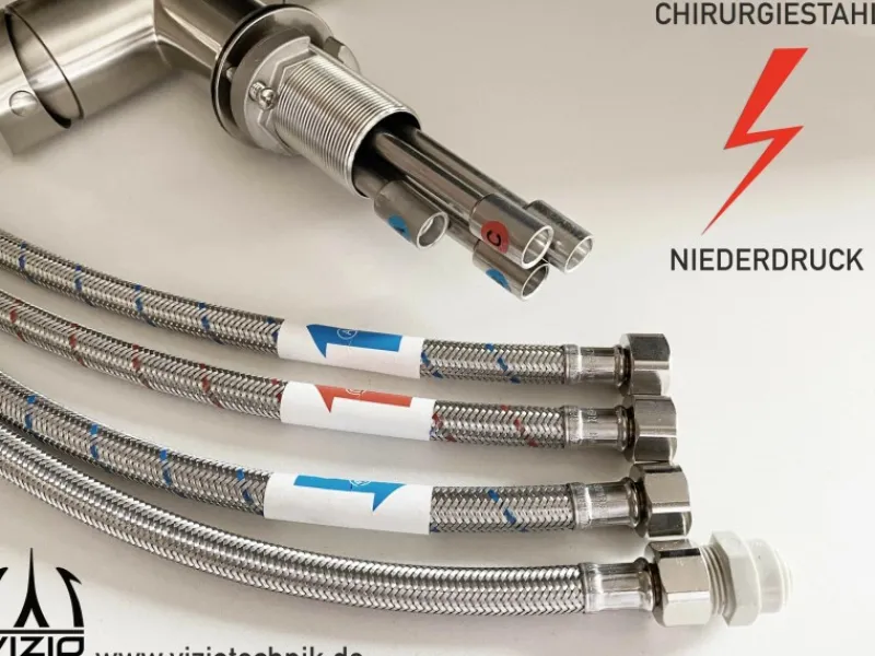 VIZIO NIEDERDRUCK 3 Wege Wasserhahn Küchenarmatur Edelstahl Massiv 360° Schwenkbarem L Auslauf Hochglanz Poliert< Einhebelmischer