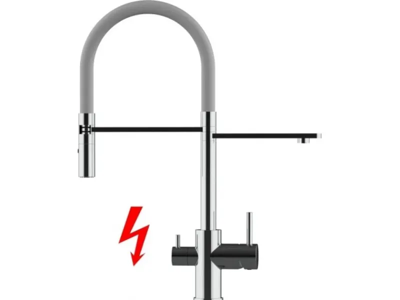 Einhebelmischer<VIZIO NIEDERDRUCK 3 Wege Wasserhahn Küchenarmatur FL mit 360° Schwenkbarem Auslauf Abnehmbare 2 Strahl Handbrause Verchromt Grau