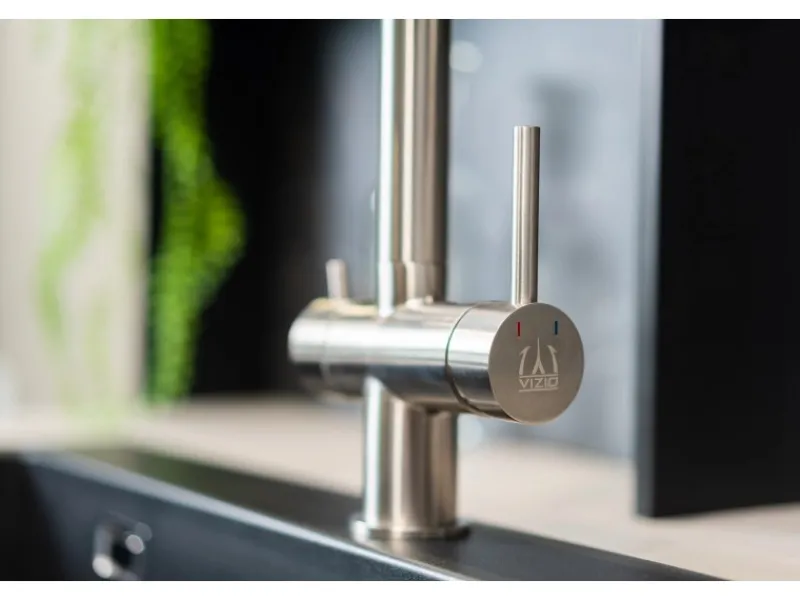 VIZIO NIEDERDRUCK 3 Wege Wasserhahn Küchenarmatur Edelstahl Massiv mit 360° Schwenkbarem Auslauf Abnehmbare 2 Strahl Handbrause Gebürstet Orange< Einhebelmischer