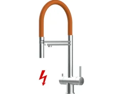VIZIO NIEDERDRUCK 3 Wege Wasserhahn Küchenarmatur Edelstahl Massiv mit 360° Schwenkbarem Auslauf Abnehmbare 2 Strahl Handbrause Gebürstet Orange< Einhebelmischer