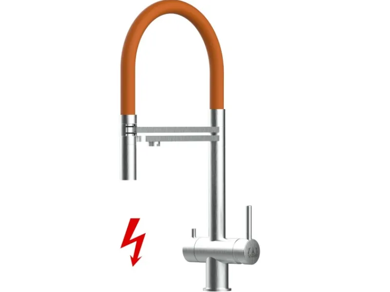 VIZIO NIEDERDRUCK 3 Wege Wasserhahn Küchenarmatur Edelstahl Massiv mit 360° Schwenkbarem Auslauf Abnehmbare 2 Strahl Handbrause Gebürstet Orange< Einhebelmischer
