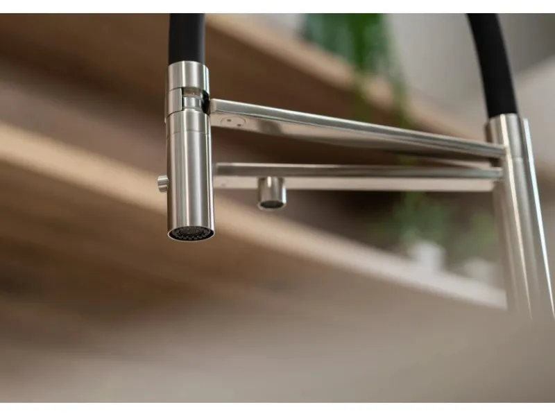 VIZIO NIEDERDRUCK 3 Wege Wasserhahn Küchenarmatur Edelstahl Massiv mit 360° Schwenkbarem Auslauf Abnehmbare 2 Strahl Handbrause Gebürstet Orange< Einhebelmischer