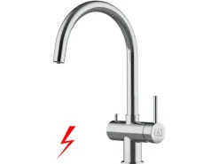 Einhebelmischer<VIZIO NIEDERDRUCK 3 Wege Wasserhahn Küchenarmatur Edelstahl Massiv 360° Schwenkbarem U Auslauf Hochglanz Poliert