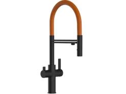 New VIZIO NIEDERDRUCK 3 Wege Wasserhahn Küchenarmatur FC mit 360° Schwenkbarem Auslauf Abnehmbare 2 Strahl Handbrause Schwarz Matt Orange