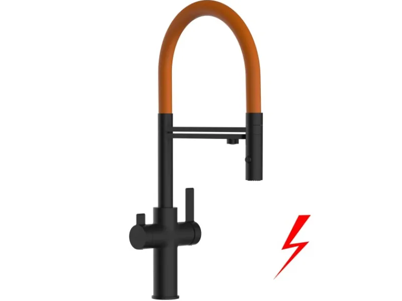 New VIZIO NIEDERDRUCK 3 Wege Wasserhahn Küchenarmatur FC mit 360° Schwenkbarem Auslauf Abnehmbare 2 Strahl Handbrause Schwarz Matt Orange