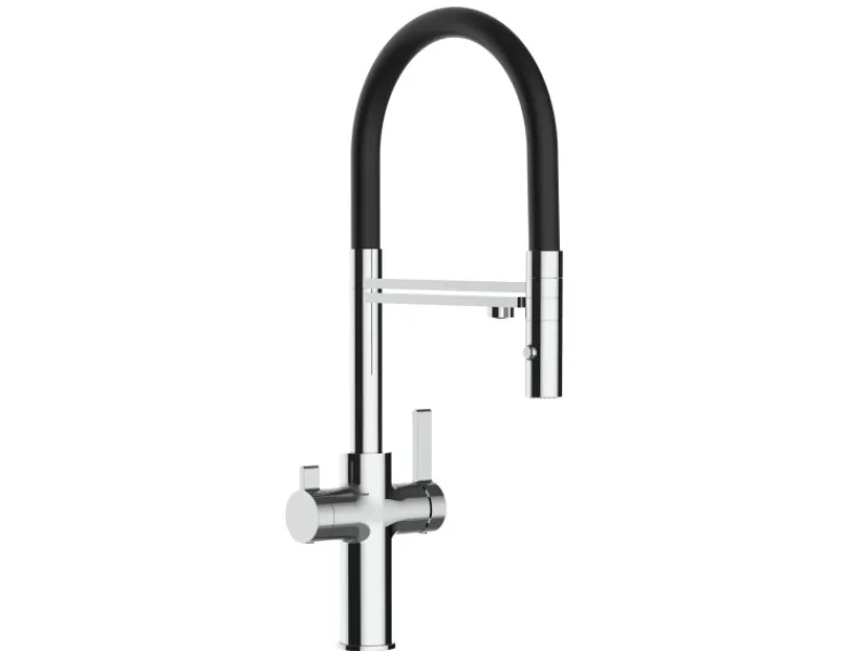 Best VIZIO NIEDERDRUCK 3 Wege Wasserhahn Küchenarmatur FC mit 360° Schwenkbarem Auslauf Abnehmbare 2 Strahl Handbrause Verchromt Schwarz