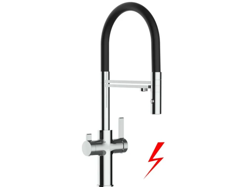 Best VIZIO NIEDERDRUCK 3 Wege Wasserhahn Küchenarmatur FC mit 360° Schwenkbarem Auslauf Abnehmbare 2 Strahl Handbrause Verchromt Schwarz