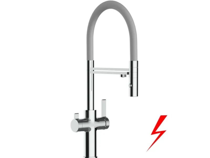 VIZIO NIEDERDRUCK 3 Wege Wasserhahn Küchenarmatur FC mit 360° Schwenkbarem Auslauf Abnehmbare 2 Strahl Handbrause Verchromt Grau< Einhebelmischer