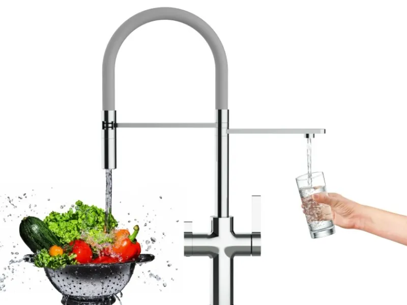 VIZIO NIEDERDRUCK 3 Wege Wasserhahn Küchenarmatur FC mit 360° Schwenkbarem Auslauf Abnehmbare 2 Strahl Handbrause Verchromt Grau< Einhebelmischer