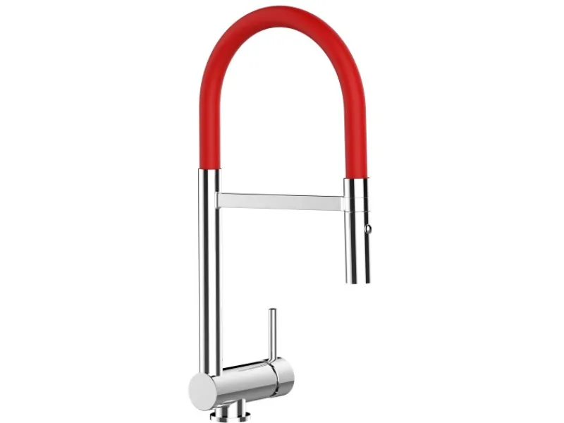 Einhebelmischer<VIZIO NIEDERDRUCK Wasserhahn Vorfenster Küchenarmatur Umklappbar 6 CM mit 360° Schwenkbarem Auslauf Abnehmbare 2 Strahl Handbrause Verchromt Rot