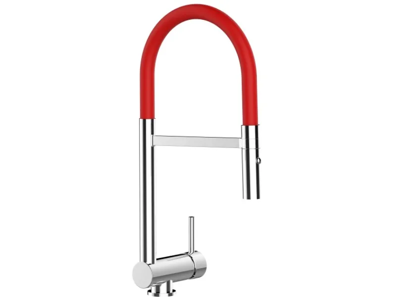 Einhebelmischer<VIZIO NIEDERDRUCK Wasserhahn Vorfenster Küchenarmatur Umklappbar 6 CM mit 360° Schwenkbarem Auslauf Abnehmbare 2 Strahl Handbrause Verchromt Rot