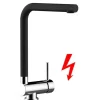 VIZIO Niederdruck Wasserhahn Vorfenster Küchenarmatur Umklappbar 6 CM mit 360° Schwenkbarem L Auslauf Verchromt   Schwarz Granit< Einhebelmischer