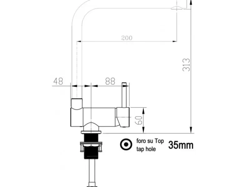VIZIO Niederdruck Wasserhahn Vorfenster Küchenarmatur Umklappbar 6 CM mit 360° Schwenkbarem L Auslauf Verchromt Schwarz Granit< Einhebelmischer