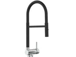 Einhebelmischer<VIZIO NIEDERDRUCK Wasserhahn Vorfenster Küchenarmatur Umklappbar 6 CM 360° Schwenkbarem Auslauf Abnehmbare 2 Strahl Brause Chrom   Schwarz Matt